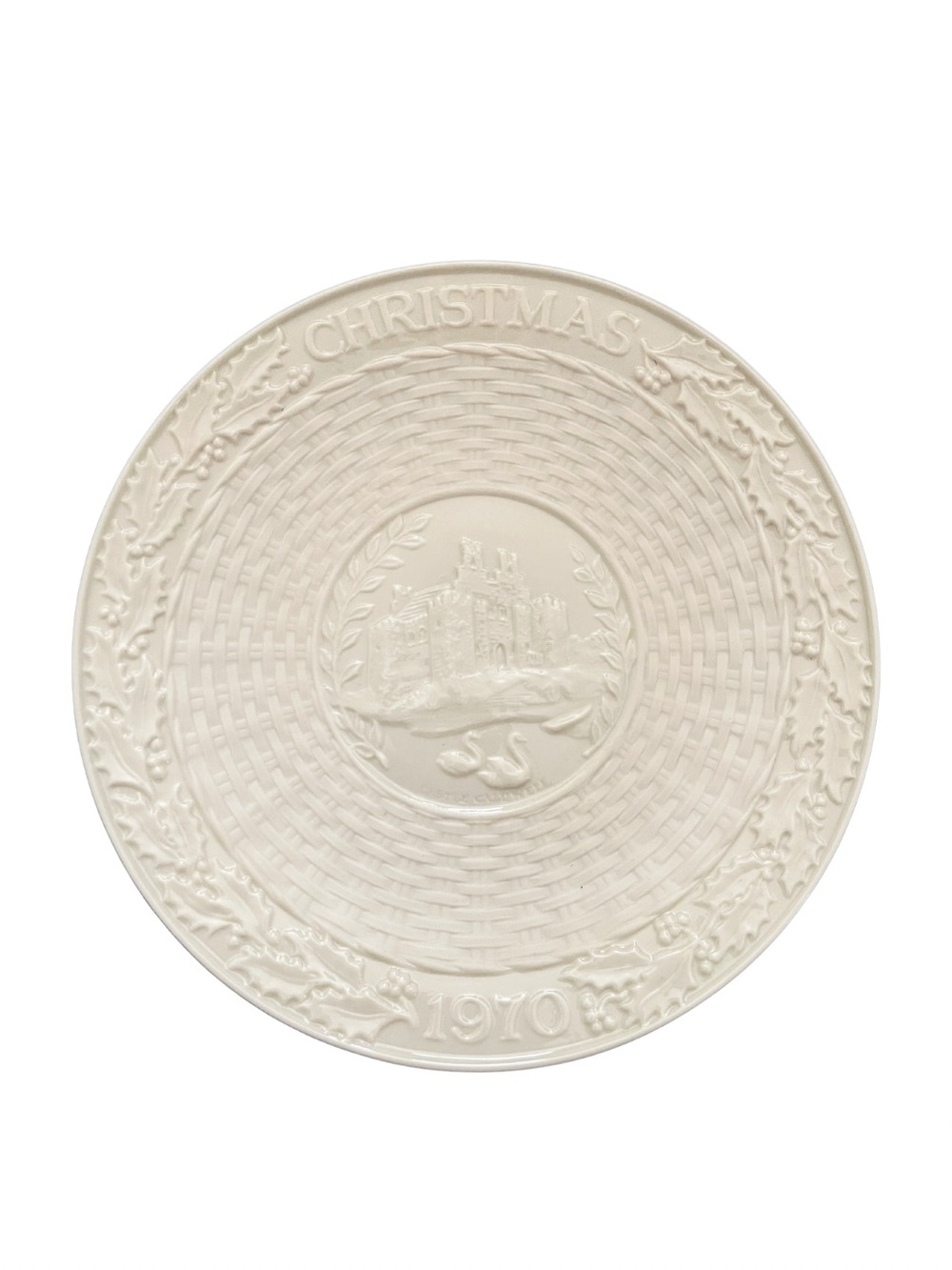 Like New Belleek 1970 Christmas Relief Ceramic Plate - Ivory